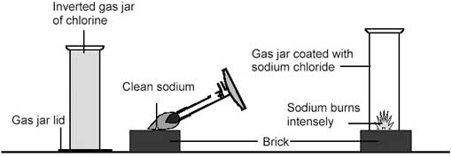 Heating sodium in chlorine Reproduced from CLEAPSS Guide: L195 'Safer Chemicals, Safer Reactions', section 9.3, by permission of CLEAPSS® Apparatus set-up