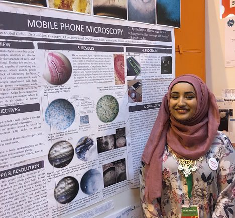 Mariyam Bi with her project on mobile phone microscopy
