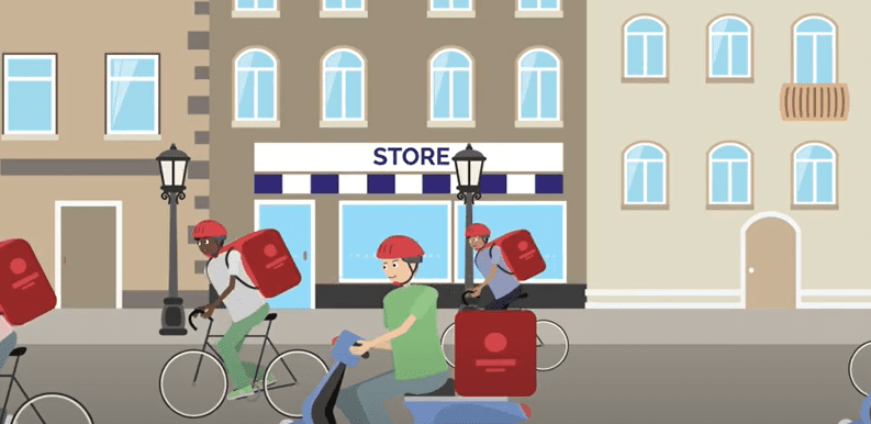 Cartoon gig economy food delivery drivers