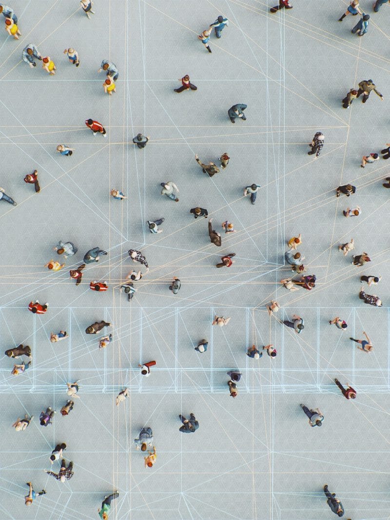 Birds-eye view of virtual reality crowd