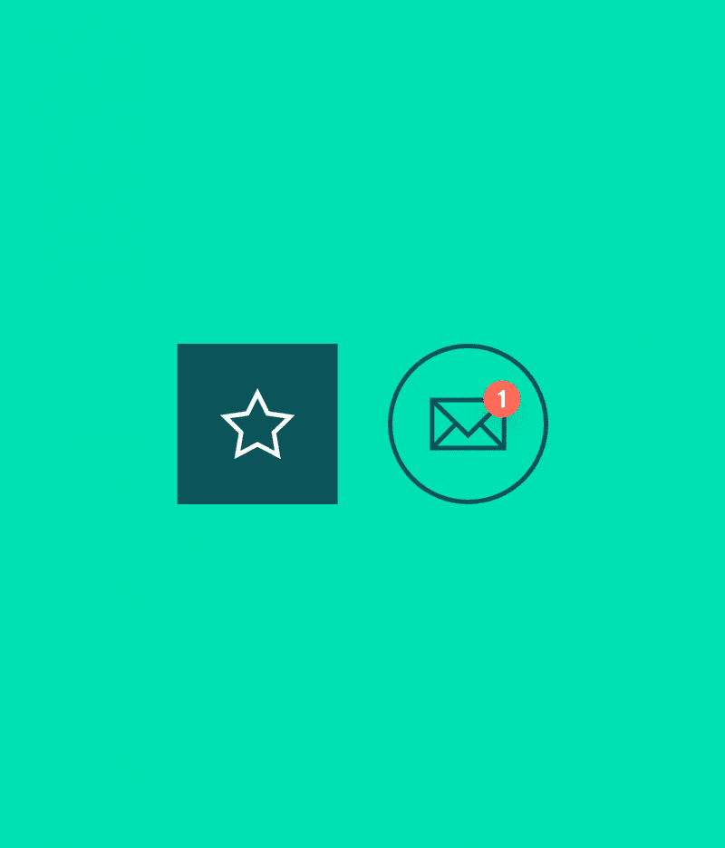 Star icon (favourites) and envelope icon (new alert)