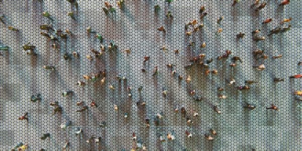 Birds-eye view of a virtual reality crowd