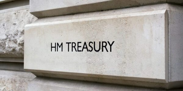 A simple wall sign outside the British Treasury building at 1 Horse Guards Road, just off Whitehall, London.