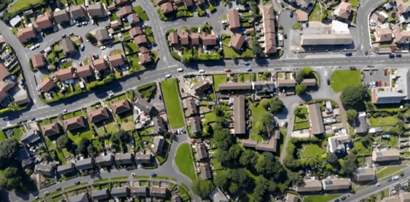 Bird's eye view of residential area in the UK