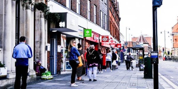 People waiting in line for the post office