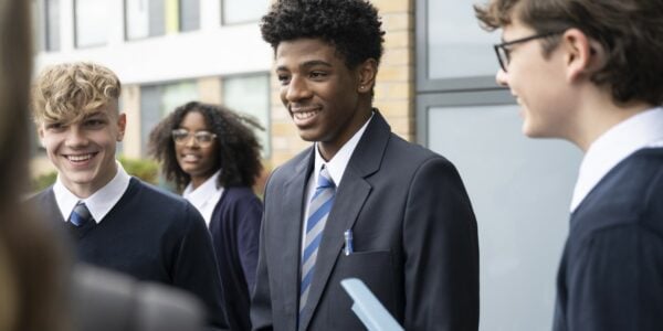 Group of teenage boys at school in uniform