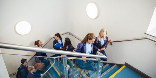 Secondary school pupils going upstairs